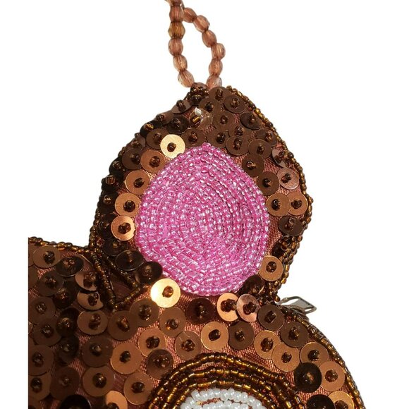 Rare Sanrio Deery-Lou Coin Purse Sequin Beaded Wrist Strap Brown Reindeer Pouch - Picture 6 of 14